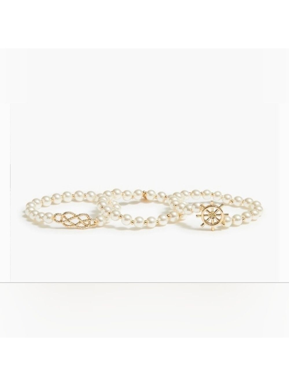 J. Crew Pearl Bracelet Set‎ Nautical Charm Gold Tone Elegant Jewelry - Picture 2 of 6